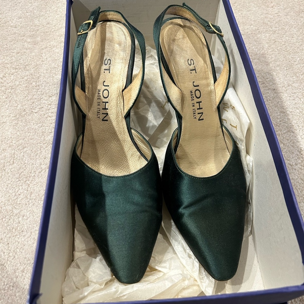 St John satin sling back heels